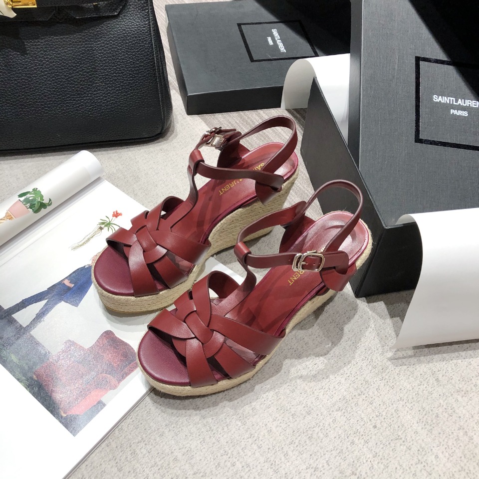 Sa1nt Lau*nt Women’s Tribute Espadrilles Wedge Reddish-Brown For Women Y51