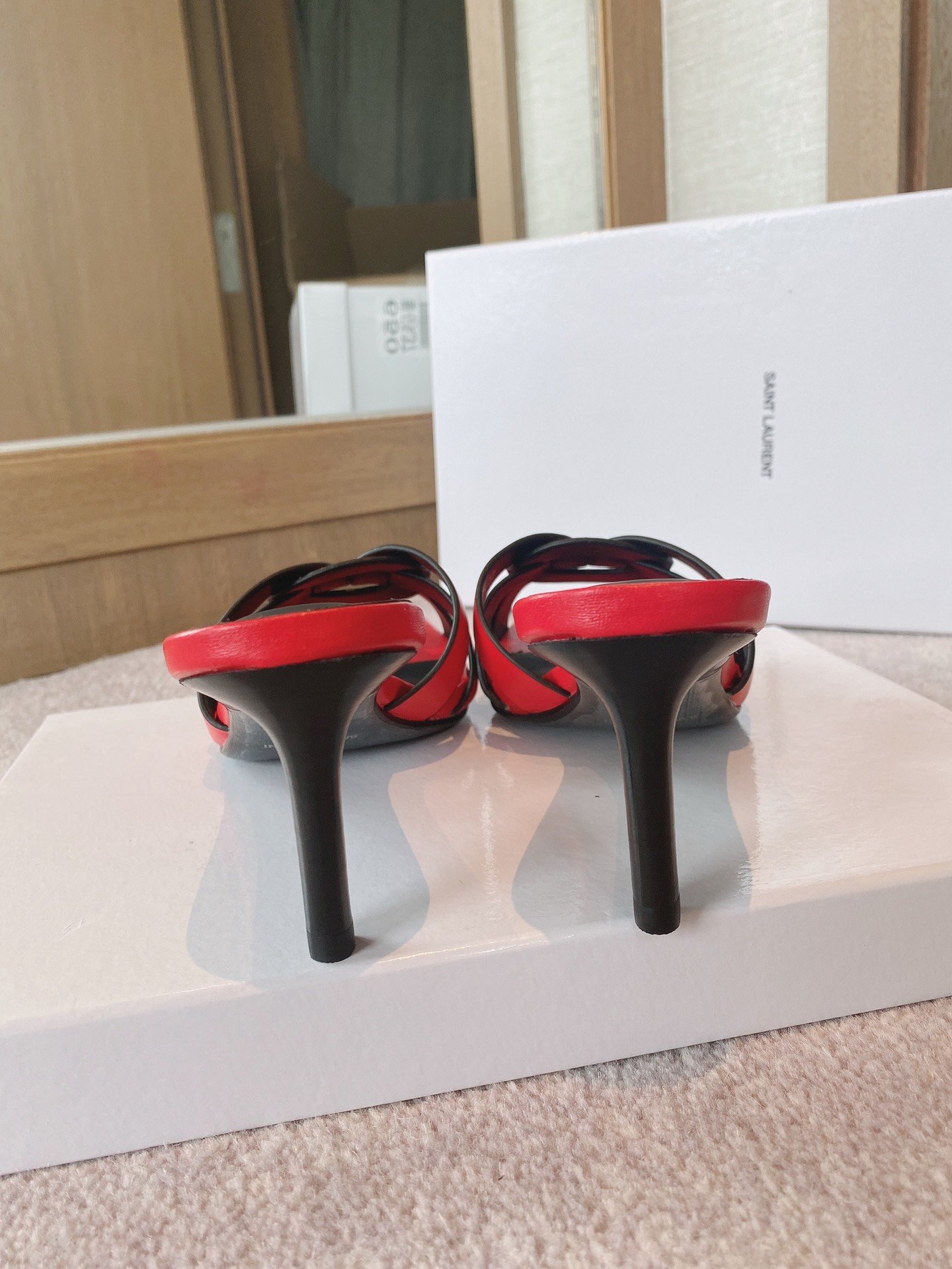 Sa1nt Lau*nt Women’s Tribute Heeled Mules Red For Women Y51