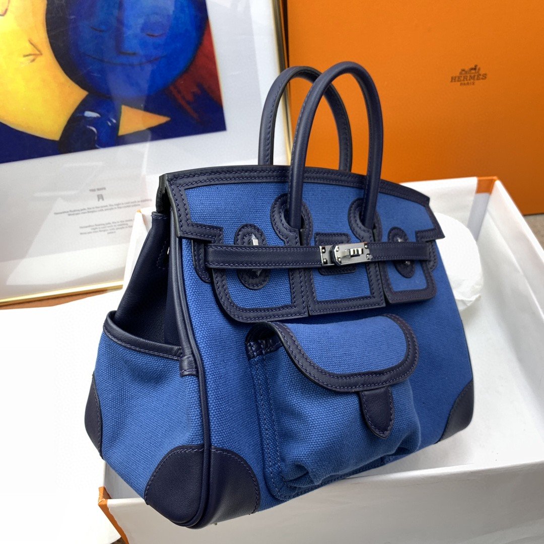 H**me5 Birkin Cargo 25 Blue, Silver Toned Hardware Bag For Women, Women’s Handbags, Shoulder Bags 9.8in/25cm