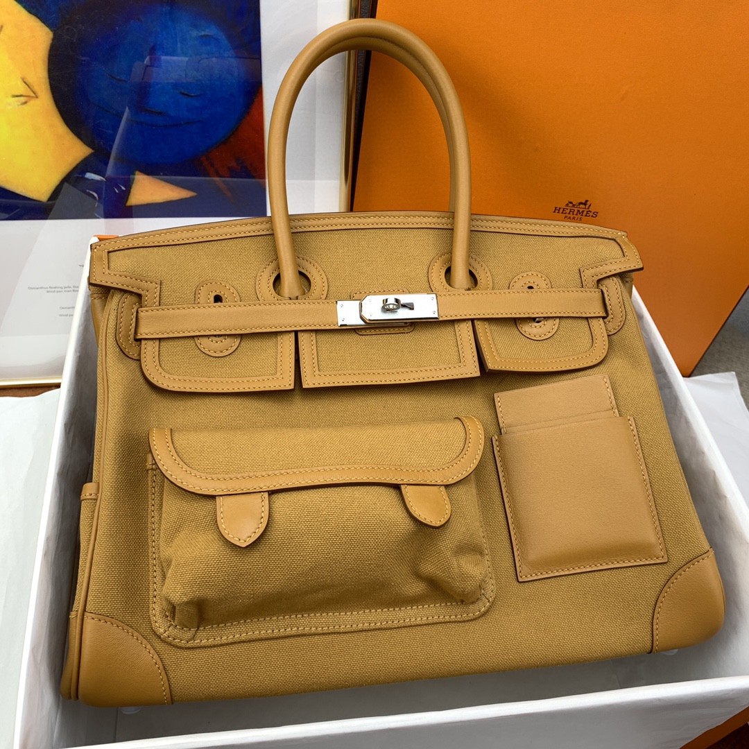 H**me5 Birkin Cargo 35 Beige, Silver Toned Hardware Bag For Women, Women’s Handbags, Shoulder Bags 13.8in/35cm