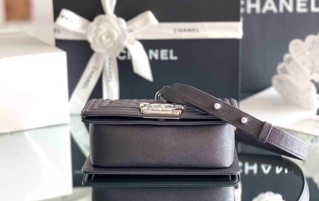 Ch**el Boy Mini Bag Black For Women 20cm/7.9 in