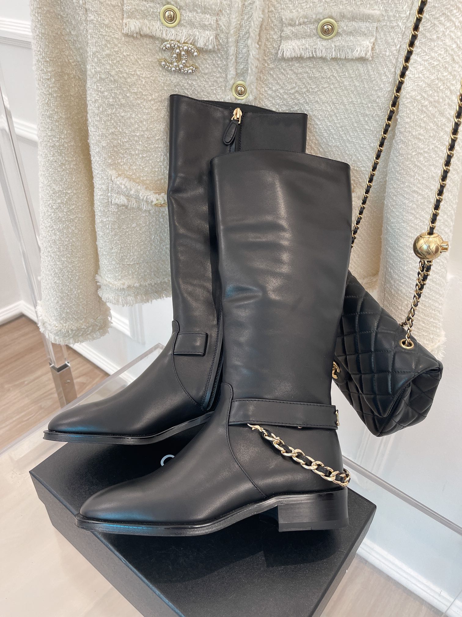 Ch**el Women’s Ankle Boots With Chain Black For Women 1.5in/ 4cm