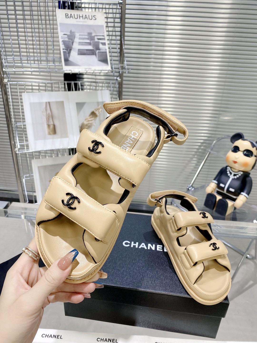 Ch**el Women’s Sandals With Ch**el Logo Beige For Women